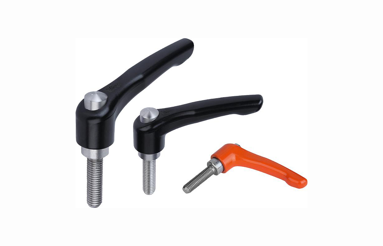 K0123 Clamping levers with protective cap, external thread, steel parts stainless steel