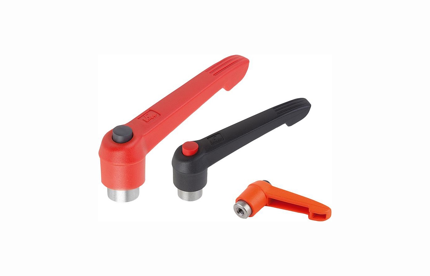 K0270 Clamping levers with push button, internal thread, metal parts stainless steel