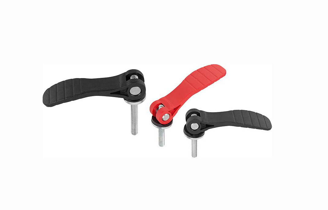 K0648 Cam levers adjustable, plastic handle, external thread, steel or stainless steel