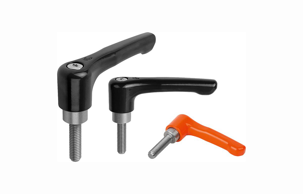 K0738 Clamping levers, flat, external thread, steel parts stainless steel